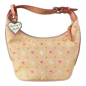 Dooney & Bourke Yellow Canvas Leather Hobo Shoulder Bag Pink Heart Green Logo